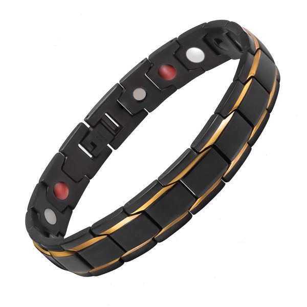 

4in1 ultra strength magnetic strand therapy bracelet mens fashion black amp gold