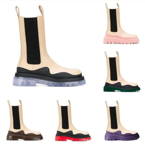 

cream/transparent women man bottega boots lug luxury tire lean leather chelsea women's booties men platform chunky shoes lady knight hi, Black