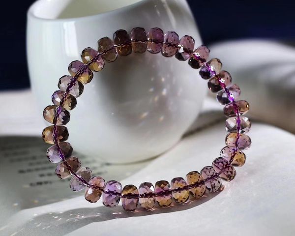 

natural ametrine yellow purple yellow bracelet 10.2/6.6mm women faceted abacus beads aaaaa stretch crystal bracelet jewelry, Silver