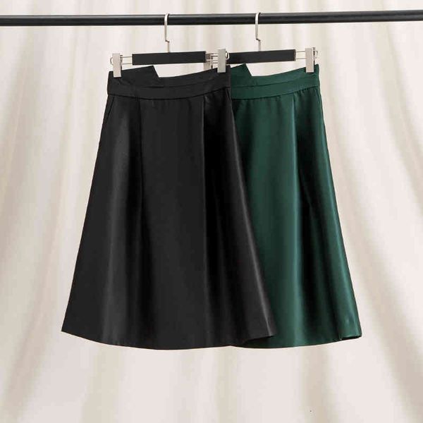 

skirts early spring dark green black suit fabric high waist thin irregular a-line skirt women's medium length ol