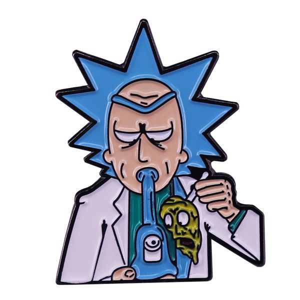 

mad scientist rick smoking dab rig enamel pin aesthetic brooch multiverse cartoon tv show badge, Blue