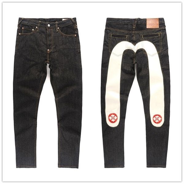 

street fashion men's breathable casual jeans warm men's brand buttons print men's straight pants 210318, Blue