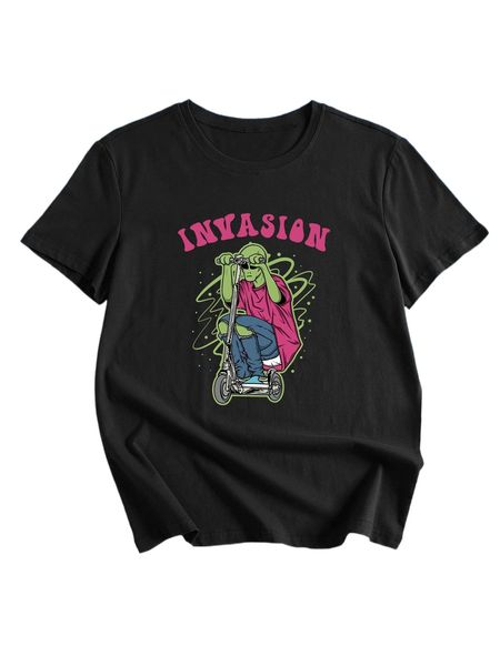 

romwe x narastudio alien print tee 63qh#, White