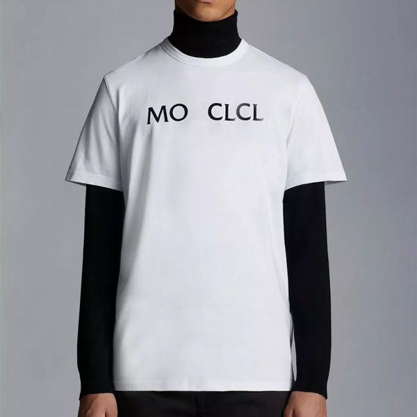 

men's monclair tees t shirts pure cotton jersey flock embroidery logo white black classic crew neck casual short sleeves regular fit us