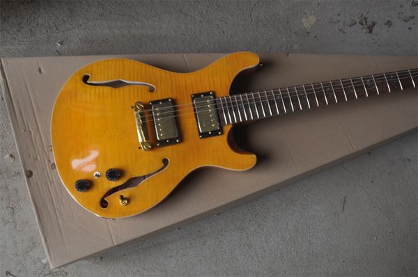 

yellow f-hole six string electric guitar we can customize various guitars