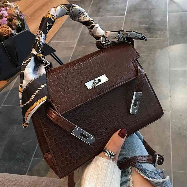 

bags crocodile pattern women's bag new sling one shoulder messenger portable buckle silk scarf purse