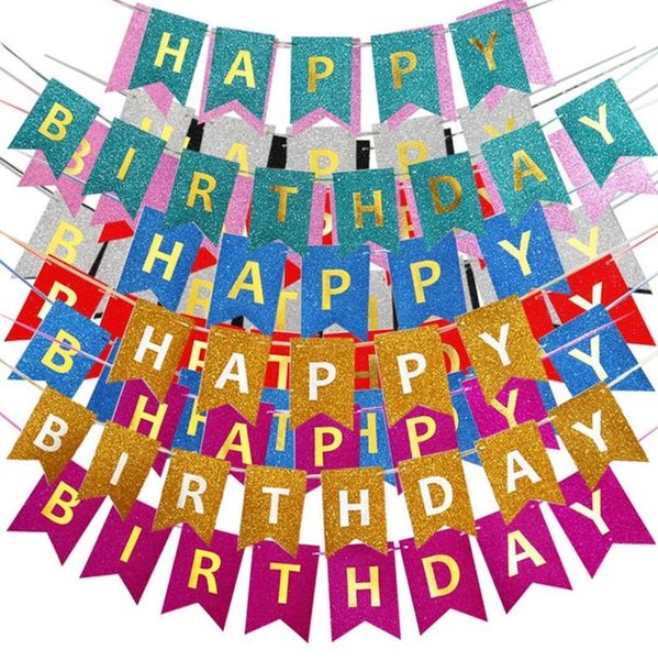 Buon compleanno lettera glitter carta banner tirare bandiera festa dei bambini festa baby shower decorazione C0722