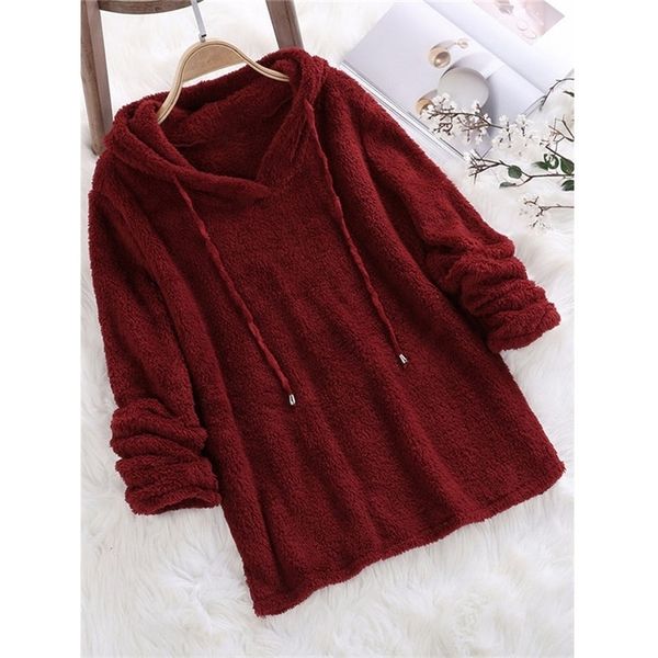 Sweater de l￣ de inverno Oversized tamanho 5xl sherpa fleece luffy pullovers finos com capuz Mulheres grandes blusas casuais de tamanho 201221