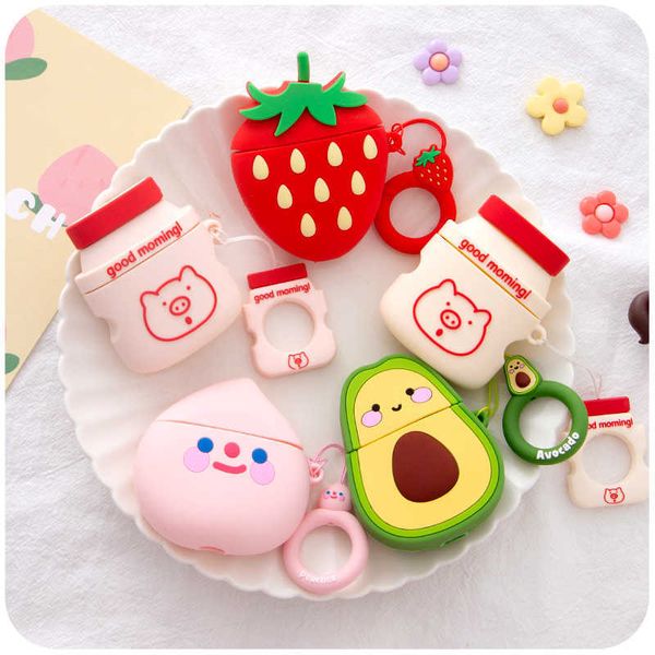 

case for apple airpods 2 1 earphone soft tpu case for apple air pods pro cute cartoon strawberry avocado peach cover with hooks