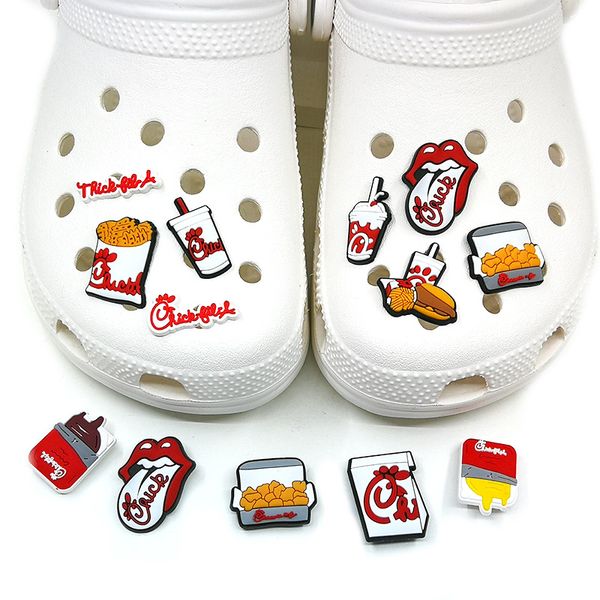 MOQ 100 Stück Fried Chicken Hamburger Cola Croc JIBZ 2D Weichgummi Schuhdekorationen Zubehör Clog Schuhschnallen Charms Kinder favorisieren Sandalen Schmuckstücke