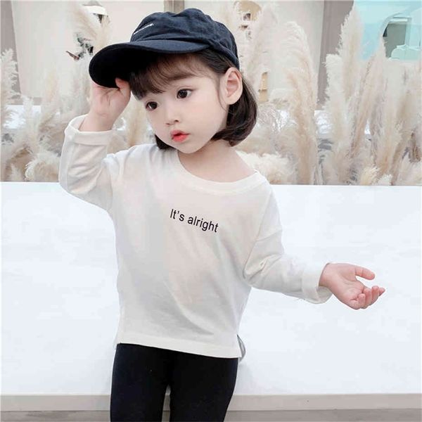 

children's t-shirts letter baby girls t shirts casual style kids spring autumn girls clothing 210412, White;black