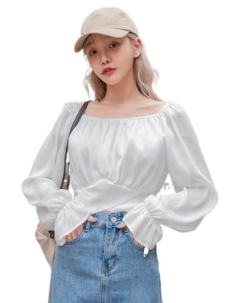 

dazy scoop neck flounce sleeve blouse x2bk#, White