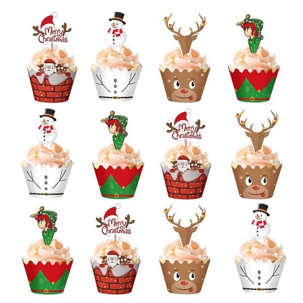 Outros suprimentos festivos de festas 24pcs/conjunto de papel cupcake wrapper Papai Noel Toppers de bolo para a decoração de aniversário do ano de Natal outros outros