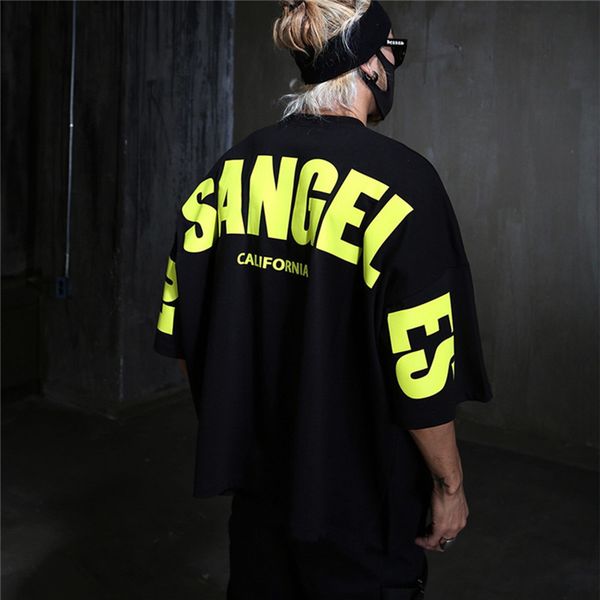 

men cotton oversized t shirt solid color gym bodybuilding fitness loose sportswear streetwear fashion short sleeve clothing 220707, White;black