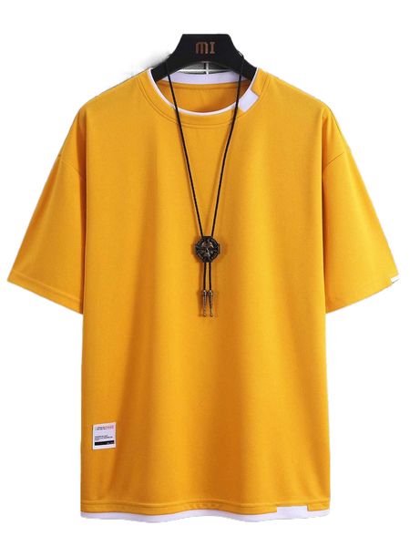 

men patch detail drop shoulder 2 in 1 tee q4av#, White;black
