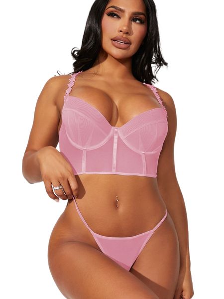 

lace strap underwire thong lingerie set s0rd#, Black;red