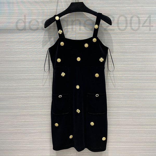 

casual dresses designer special price xiaoxiang 22 suspender vest court gold coin metal button velvet dress black short skirt nnpb, Black;gray