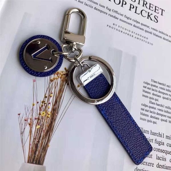

designer leather keychain car key ring buckle fashion handmade men women carabiner lovers keychains bags pendant blue keyrings gifts, Silver