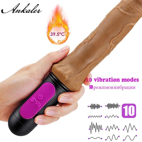 Massageheizung realistischer Dildo -Vibrator für Frau 10 Geschwindigkeit Biegung Soft riesige falsche Penis G Vagina Anus Masturbator Sexspielzeug für Erwachsene