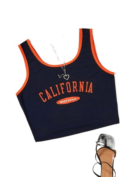 

1pc letter graphic contrast binding tank x3wt#, White