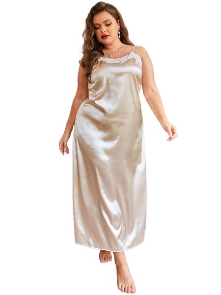 

plus lace trim satin sleep dress d5bf#, Black;white