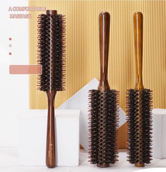 Spazzole per capelli in setola di cinghiale premium 3 in 1, spazzola per capelli rotonda in setola di cinghiale naturale con perni in nylon in legno, set per donna uomo, 3 pezzi in