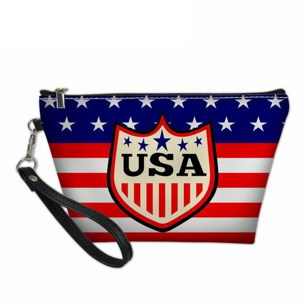 Bolsas de cosméticos Casos de arte Pintura American Flag 3D Impressão PU Case para mulheres Organizador de viagens de Bolsa de Armazenamento de Maquiagem