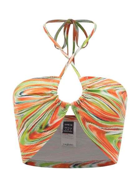 

allover print tie back halter h46z#, White