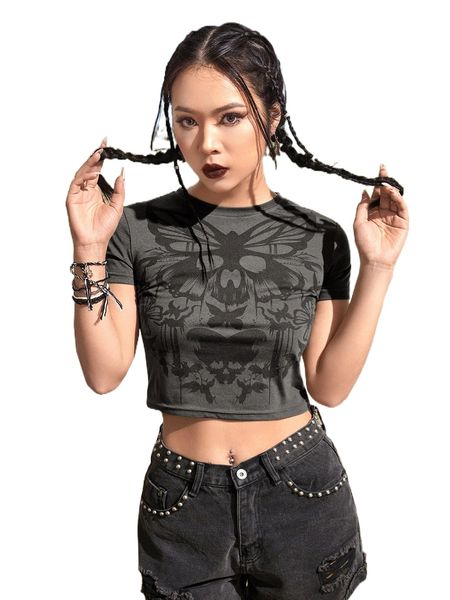 

romwe goth skull graphic tee x1zm#, White