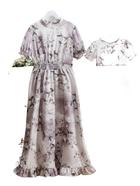 

plus 1pc floral print shirred waist puff sleeve ruffle hem dress x6da#, Black