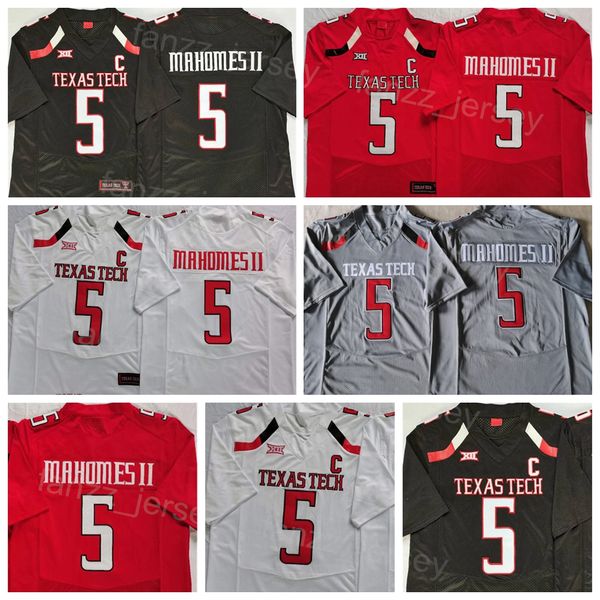 

ncaa college 5 patrick mahomes ii football jersey university breathable all stitched team color red black grey white for sport fans pure cot