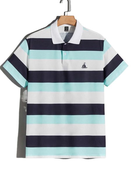 

men ship print striped polo shirt t6fk#, White;black