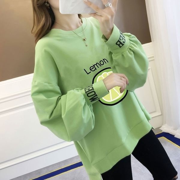 

will loose avocado green fashion spring jacket female round collar printed cartoon minus age female y200915, Black