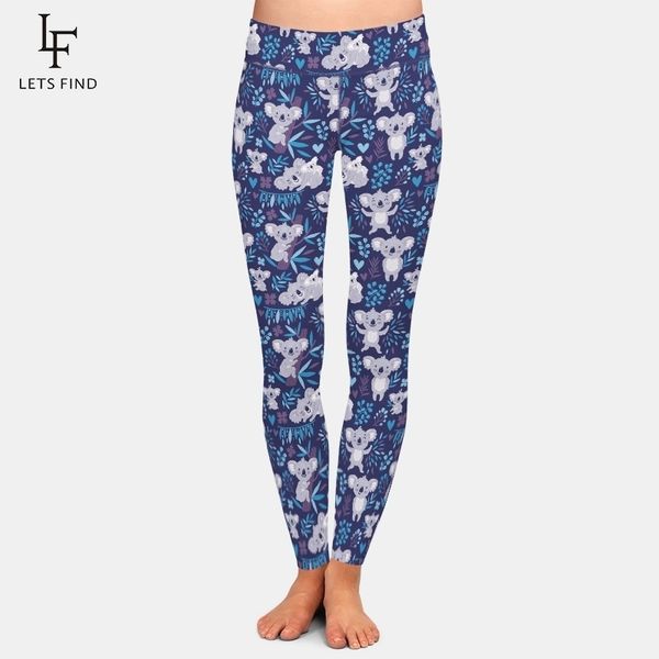 

letsfind cute koala print women plus size leggings fashion high waist soft comfortable fitness elastic leggings y200904, Black