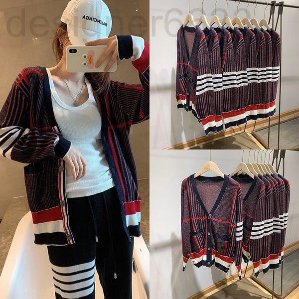 

women's knits & tees designer autumn and winter korean college style v-neck tb knitted cardigan with thin waist plaid sweater coat wome, White