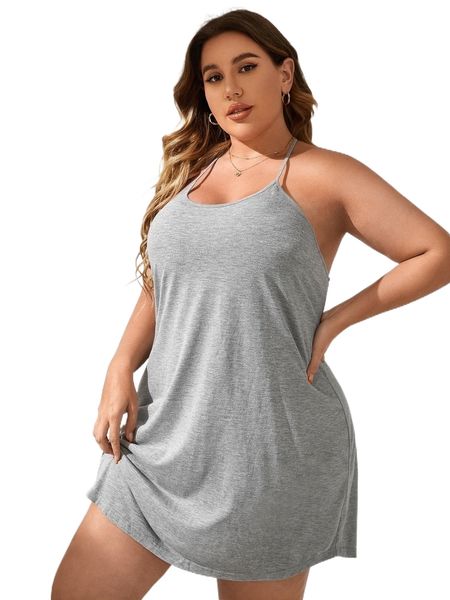 

plus solid backless cami nightdress u3xz#, Black;white