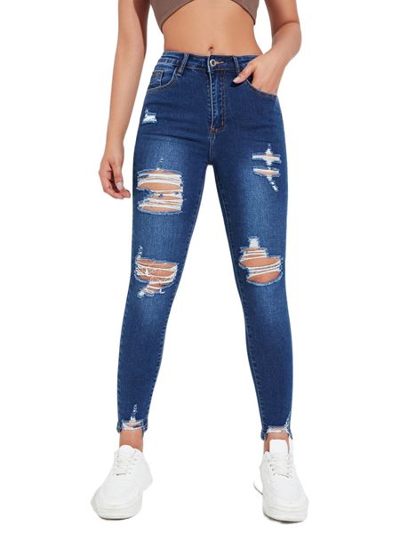 

slant pocket ripped skinny jeans c0m2#, Blue