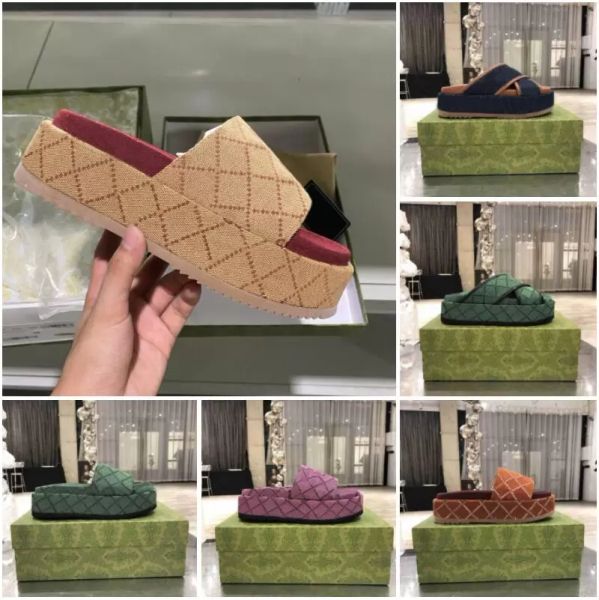 

2022 designer women sandal canvas platform slippers real leather beach slides slipper outdoor party classic sandals beige brick red colors, Black