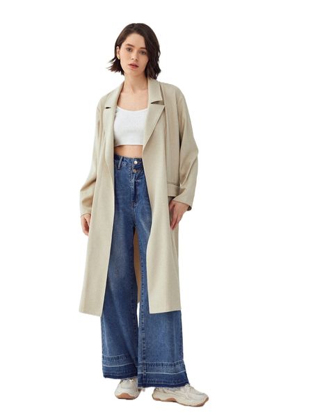 

motf eco recycled polyester open front trench coat 085b#, Black