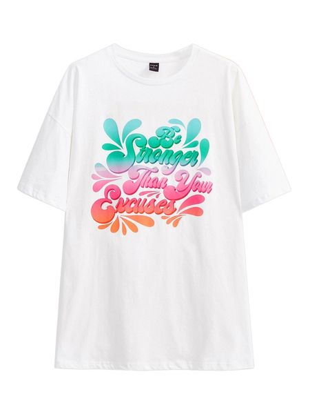 

x thecreativebix slogan graphic drop shoulder tee y6nv#, White