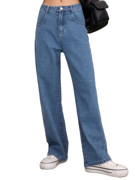 

dazy zipper fly wide leg jeans q3dv#, Blue