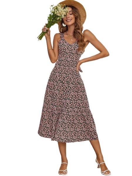 

ditsy floral tie back dress q8pj#, Black;gray