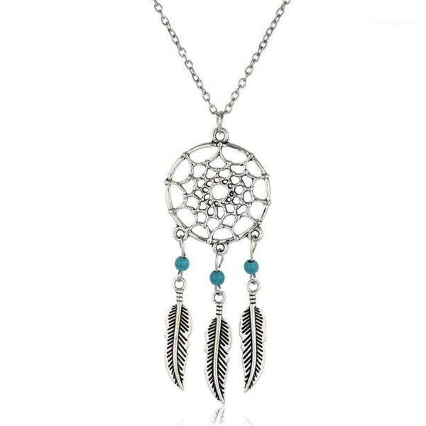 

silver whole-ancient color alloy girl chian necklaces for women vintage korea dream catcher leaves pendant necklace jewelry co2511