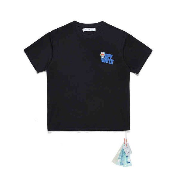 

factory direct sales new brand short sleeve wholesale branded doraemon cartoon print ow arrow couple loose t-shirt, White;black