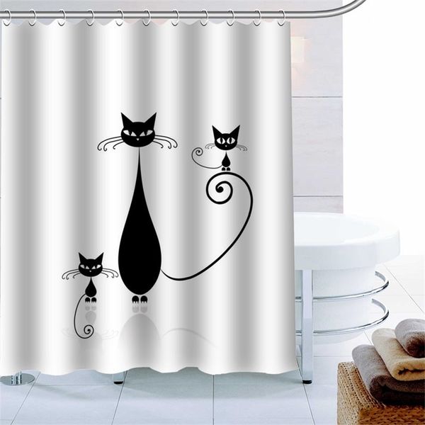 Cortina de chuveiro de gato preto engraçado 12 Hook Polyester Fabric 3D Banheiro de banheiro à prova de mofo à prova d'água 220429