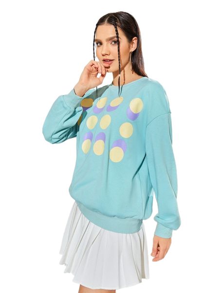 

x leng chin drop shoulder dot print pullover 36cs#, Black
