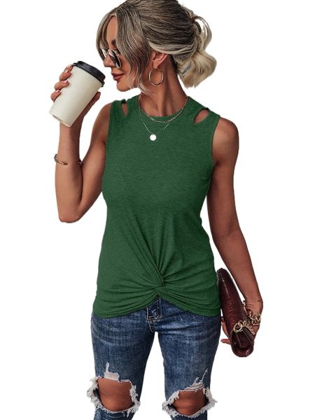 

cut out twist hem tank o2at#, White