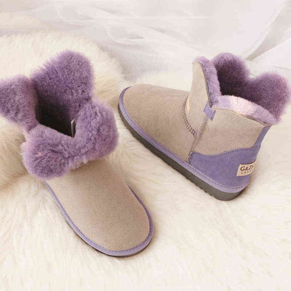 Stivali moda Gzaco Pelle di pecora di lusso Neve Pelliccia di pecora naturale Fiore alla caviglia Lana dolce Shearling Donna Pelle scamosciata grigia Inverno 2023