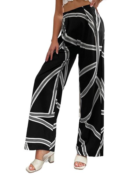 

geo print wide leg pants g0hj#, Black;white