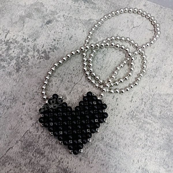 

womens purses and handbags handmade woven cute heart crossbody bags for girl coin pouch kids beads clutch purse bag gift, White